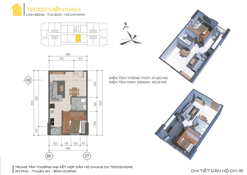 thiet ke can ho 1 phong ngu Tecco Home An Phú