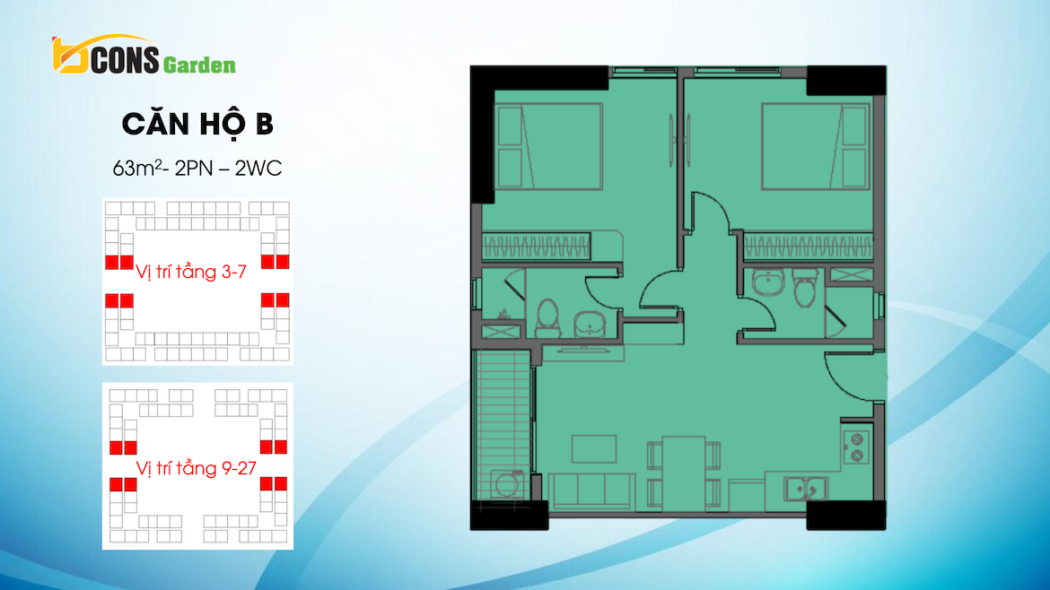 Thiết kế dự án căn hộ chung cư Bcons Garden Dĩ An Bình Dương chủ đầu tư Bcons căn hộ loại A 70 m2