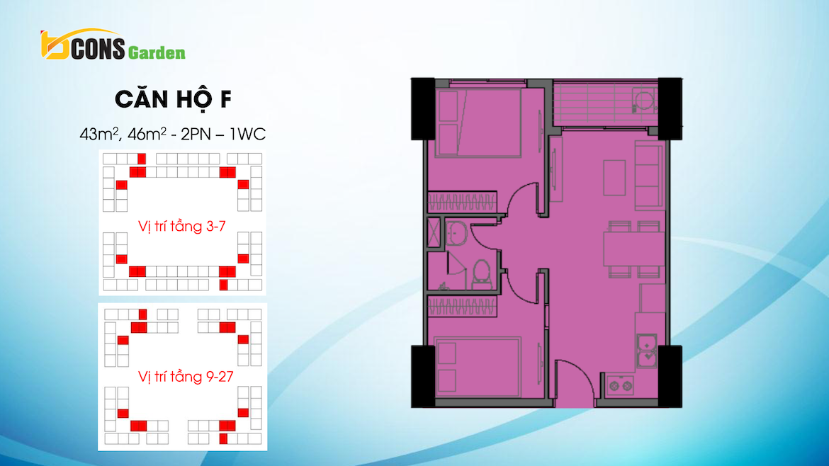Thiết kế dự án căn hộ chung cư Bcons Garden Dĩ An Bình Dương chủ đầu tư Bcons căn hộ loại A 70 m2
